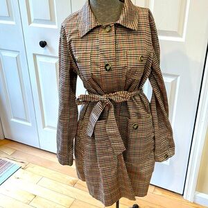 Cabi #3734 brown houndstooth belted  Sherlock Trench  Coat